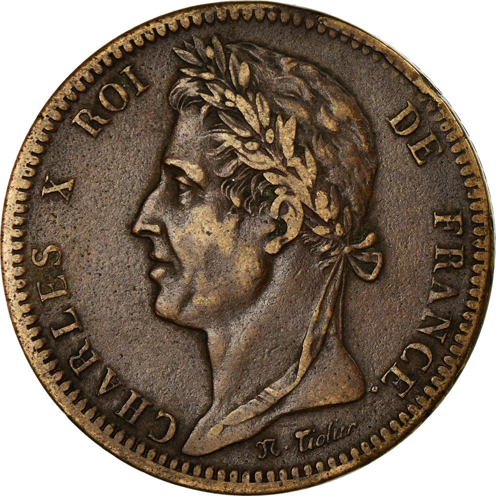 Coin, FRENCH COLONIES, Charles X, 10 Centimes, 1828, Paris, EF(40-45), Bronze