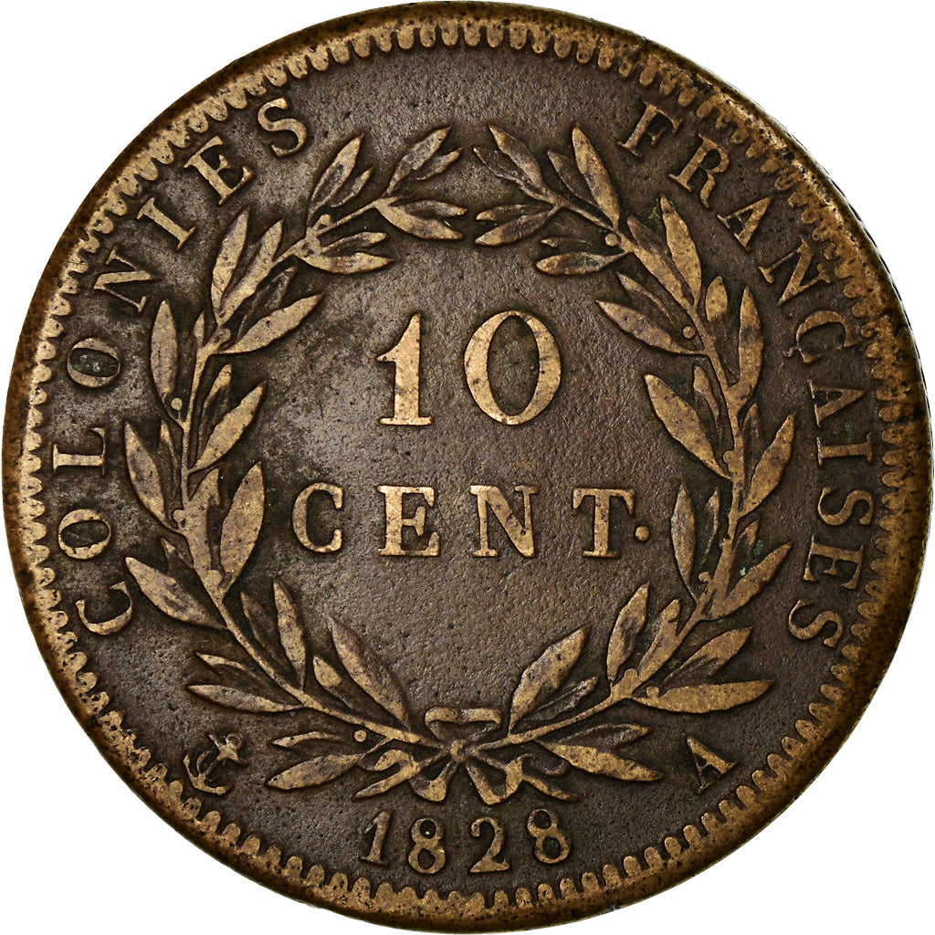 Coin, FRENCH COLONIES, Charles X, 10 Centimes, 1828, Paris, EF(40-45), Bronze