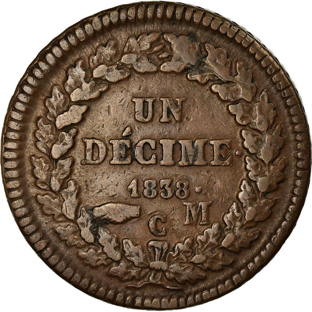 Coin, Monaco, Honore V, Decime, 1838, Monaco, VF(30-35), Copper, KM:97.1