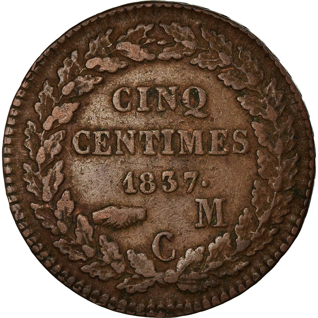 Münze, Monaco, Honore V, 5 Centimes, Cinq, 1837, Monaco, S+, Cast Brass