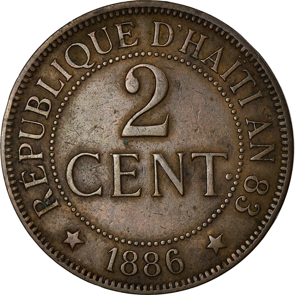 Moneta, Haiti, 2 Centimes, 1886, EF(40-45), Bronze, KM:49