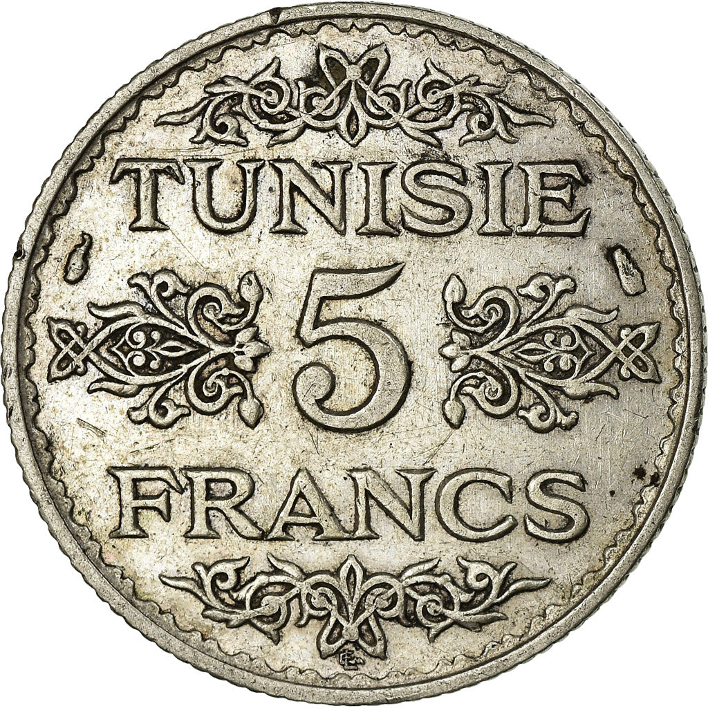 Moneda, Túnez, Ahmad Pasha Bey, 5 Francs, 1936, Paris, EBC, Plata, KM:261