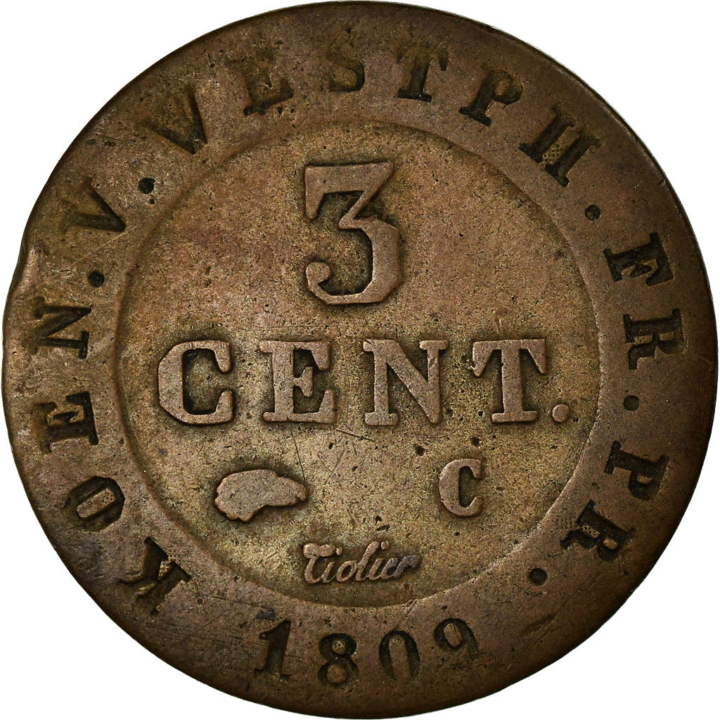 Münze, Deutsch Staaten, WESTPHALIA, Jerome, 3 Centimes, 1809, S, Kupfer, KM:92