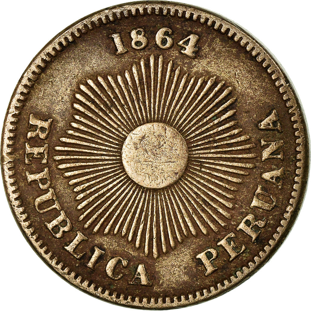 Coin, Peru, SOUTH PERU, Centavo, 1864, Lima, EF(40-45), Copper-nickel, KM:187.1
