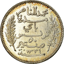 Moneta, Tunisia, Muhammad al-Nasir Bey, 50 Centimes, 1916, Paris, SPL-, Argento