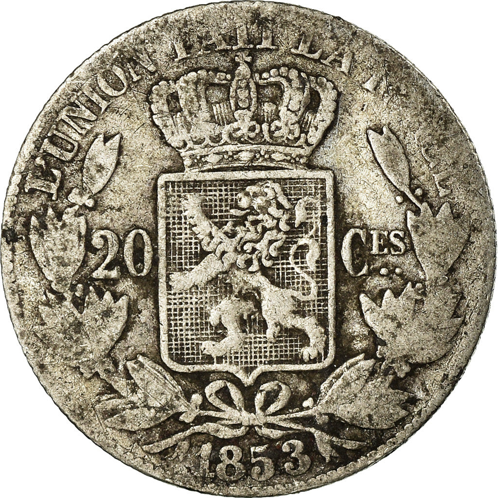 Coin, Belgium, Leopold I, 20 Centimes, 1853, Brussels, F(12-15), Silver, KM:19
