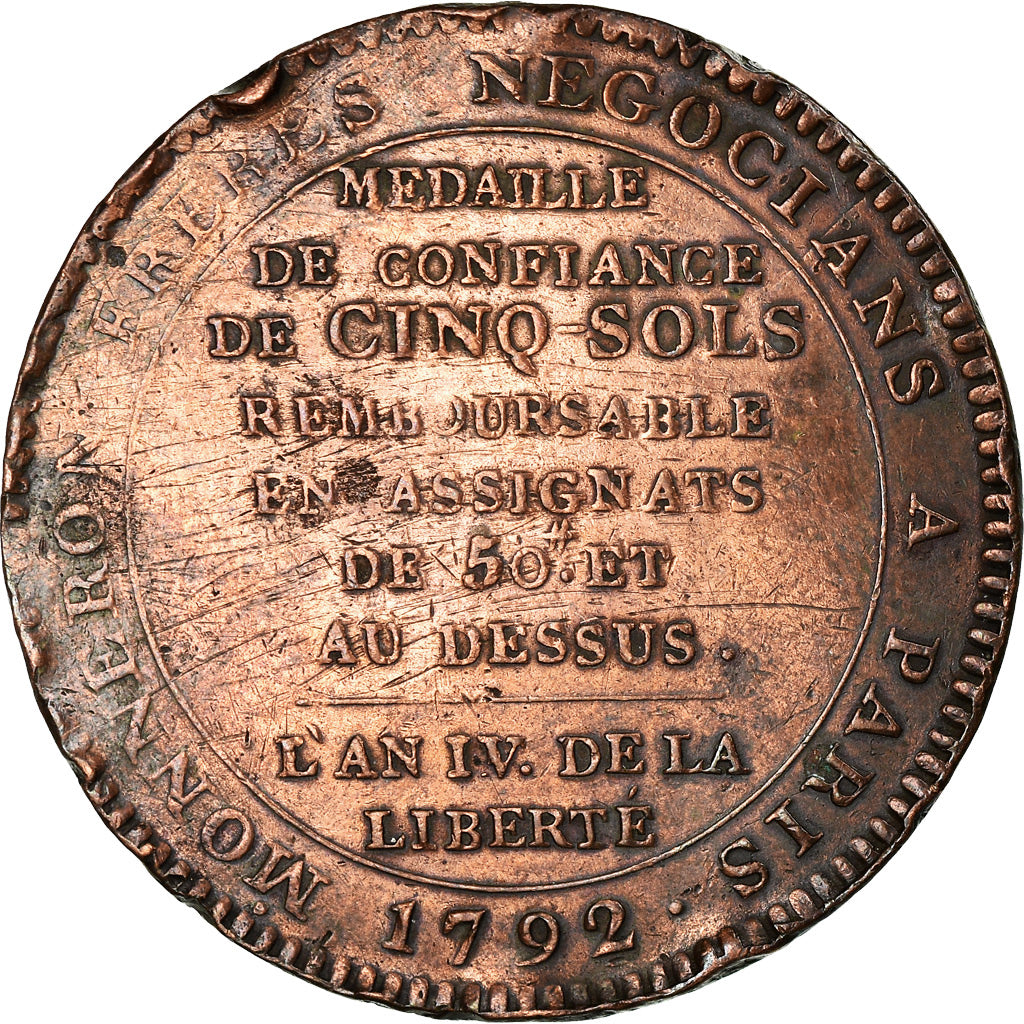Monnaie, France, Monneron, 5 Sols, 1792, Paris, TB+, Bronze