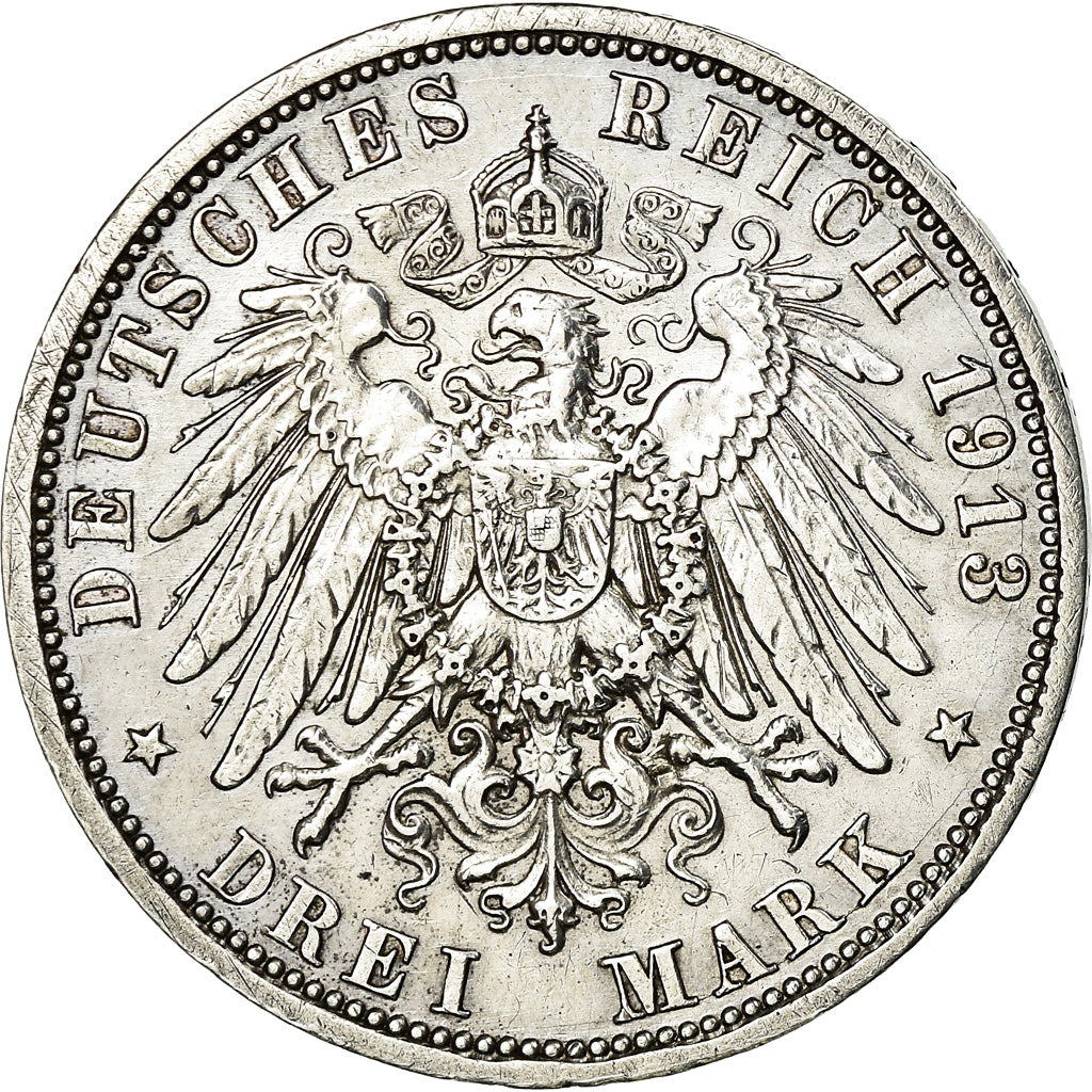 Coin, German States, PRUSSIA, Wilhelm II, 3 Mark, 1913, Berlin, EF(40-45)
