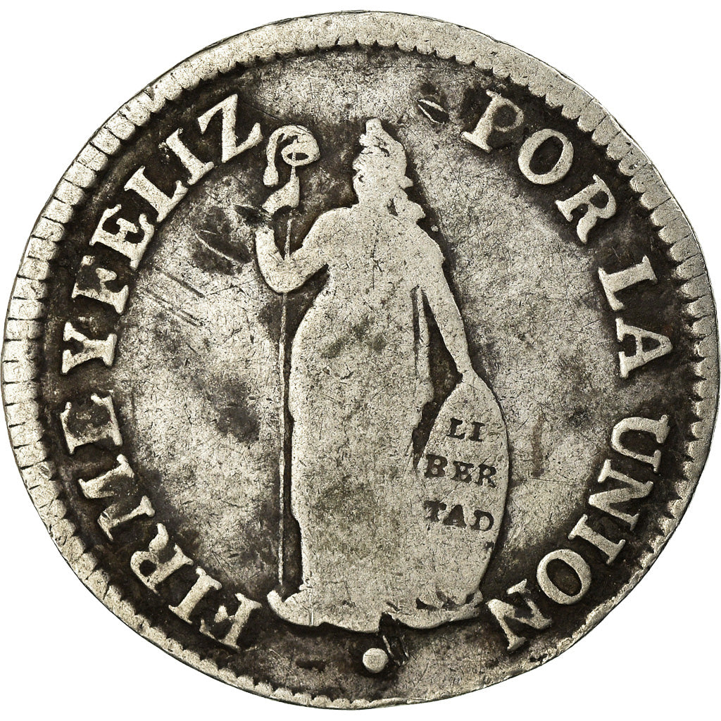 Moneda, Perú, 2 Reales, 1827, Lima, BC+, Plata, KM:141.1