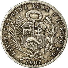 Monnaie, Pérou, 1/5 Sol, 1907, Lima, TTB, Argent, KM:205.2
