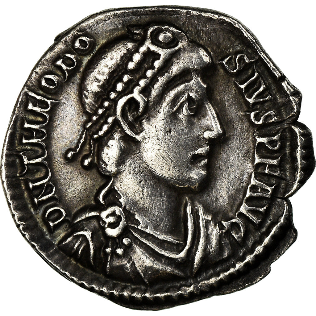 Coin, Theodosius I, Siliqua, Aquileia, AU(55-58), Silver, RIC:28d