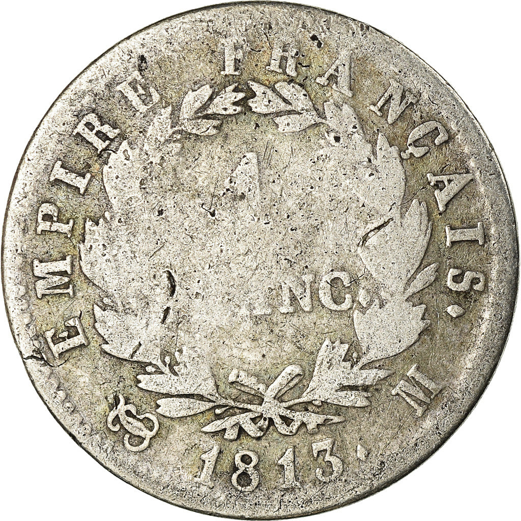 Moeda, França, Napoléon I, Franc, 1813, Toulouse, VF(20-25), Prata, KM:692.10