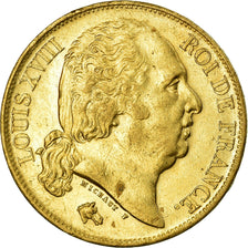 Moneta, Francja, Louis XVIII, 20 Francs, 1817, Paris, AU(55-58), Złoto