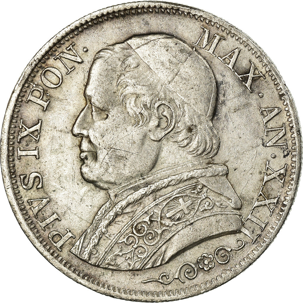 Coin, ITALIAN STATES, PAPAL STATES, Pius IX, Lira, 1868, EF(40-45), Silver