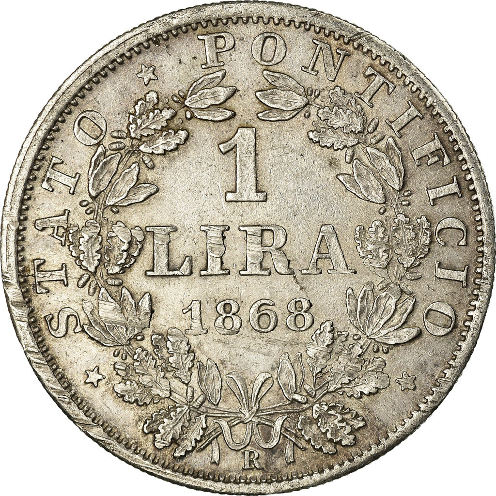 Coin, ITALIAN STATES, PAPAL STATES, Pius IX, Lira, 1868, EF(40-45), Silver