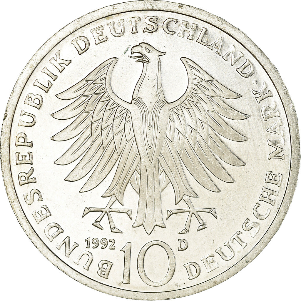 Coin, GERMANY - FEDERAL REPUBLIC, 10 Mark, 1992, Munich, Germany, AU(55-58)