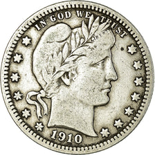 Coin, United States, Barber Quarter, Quarter, 1910, U.S. Mint, Philadelphia