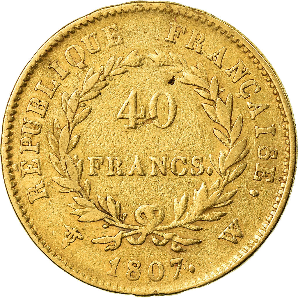 Moneda, Francia, Napoléon I, 40 Francs, 1807, Lille, BC+, Oro, KM:A688.5