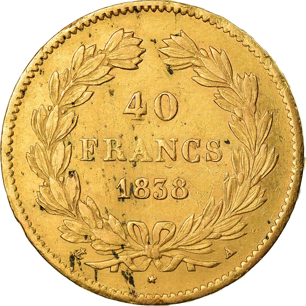 Moneda, Francia, Louis-Philippe, 40 Francs, 1838, Paris, BC+, Oro, KM:747.1