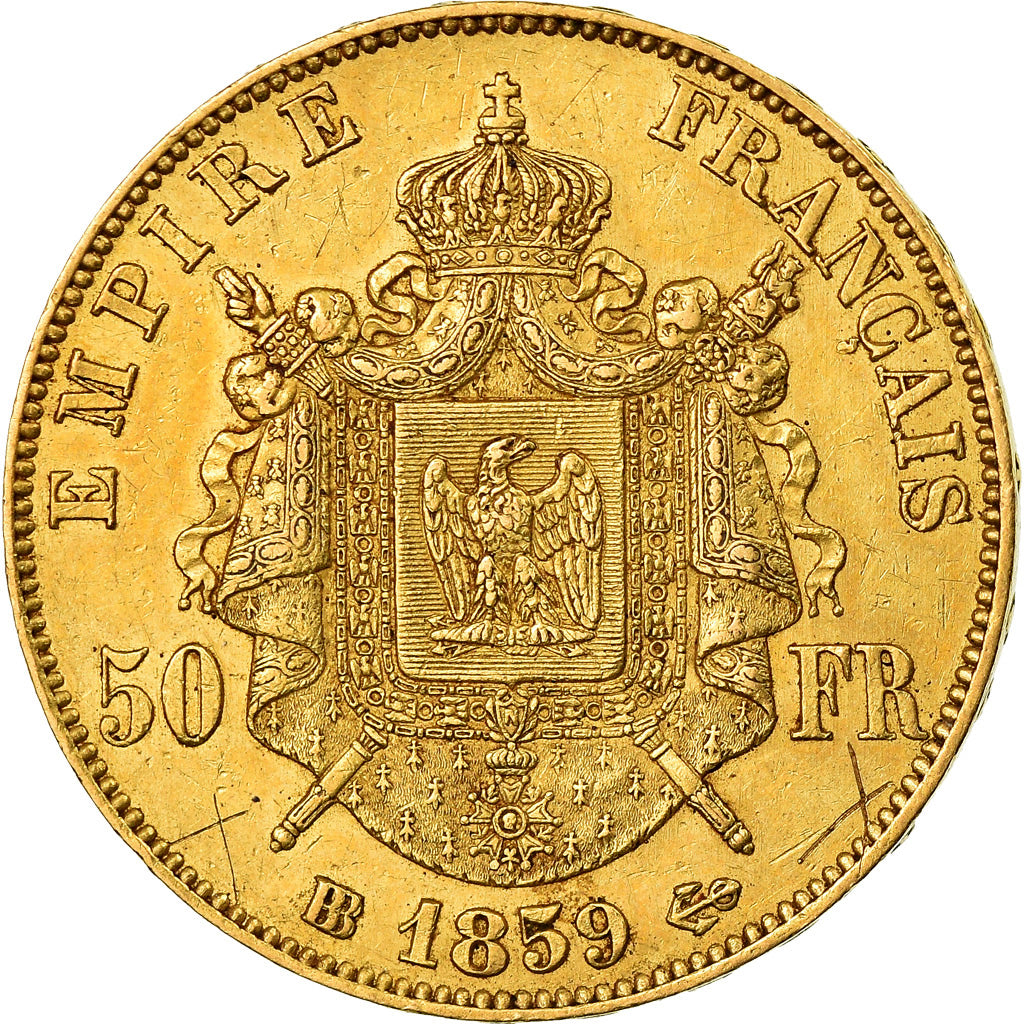 Moeda, França, Napoleon III, Napoléon III, 50 Francs, 1859, Strasbourg