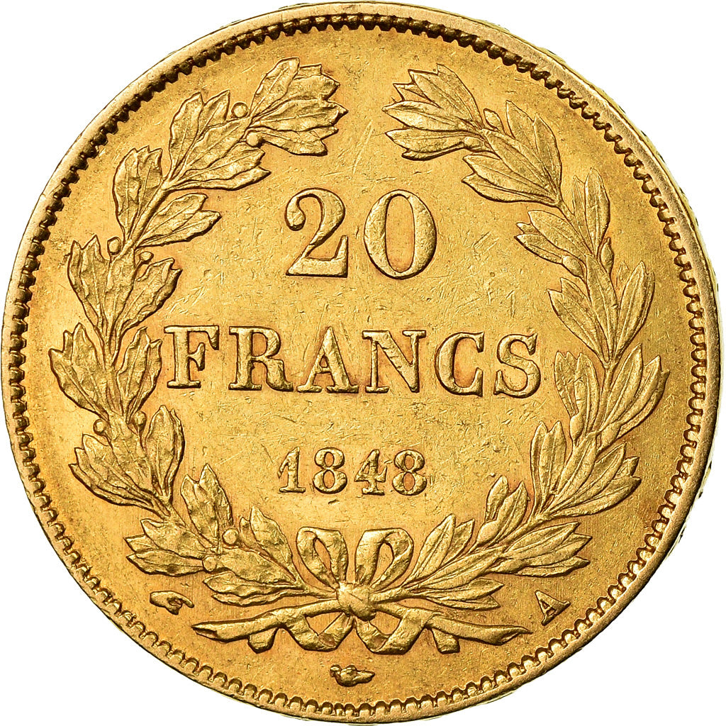 Moneda, Francia, Louis-Philippe, 20 Francs, 1848, Paris, MBC+, Oro, KM:750.1