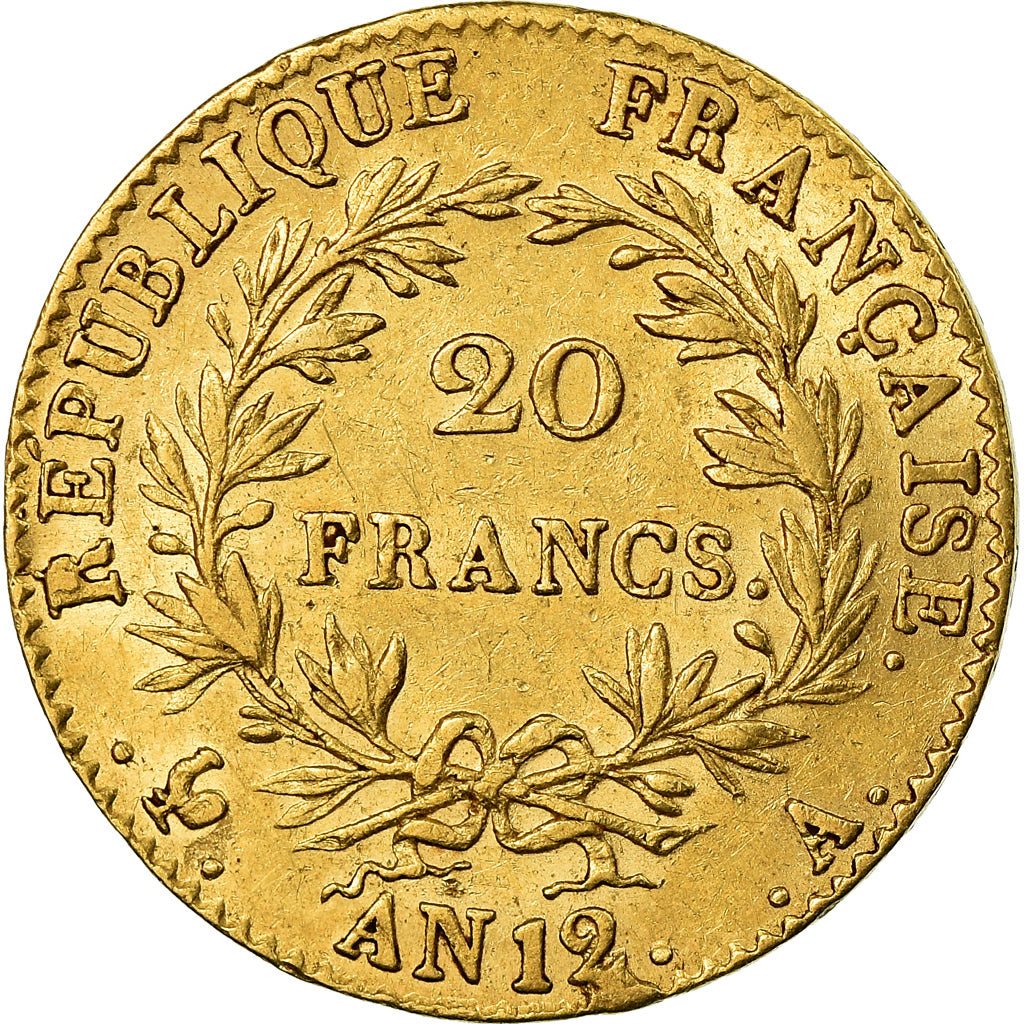 Moeda, França, Napoléon I, 20 Francs, An 12 (1804), Paris, EF(40-45), Dourado