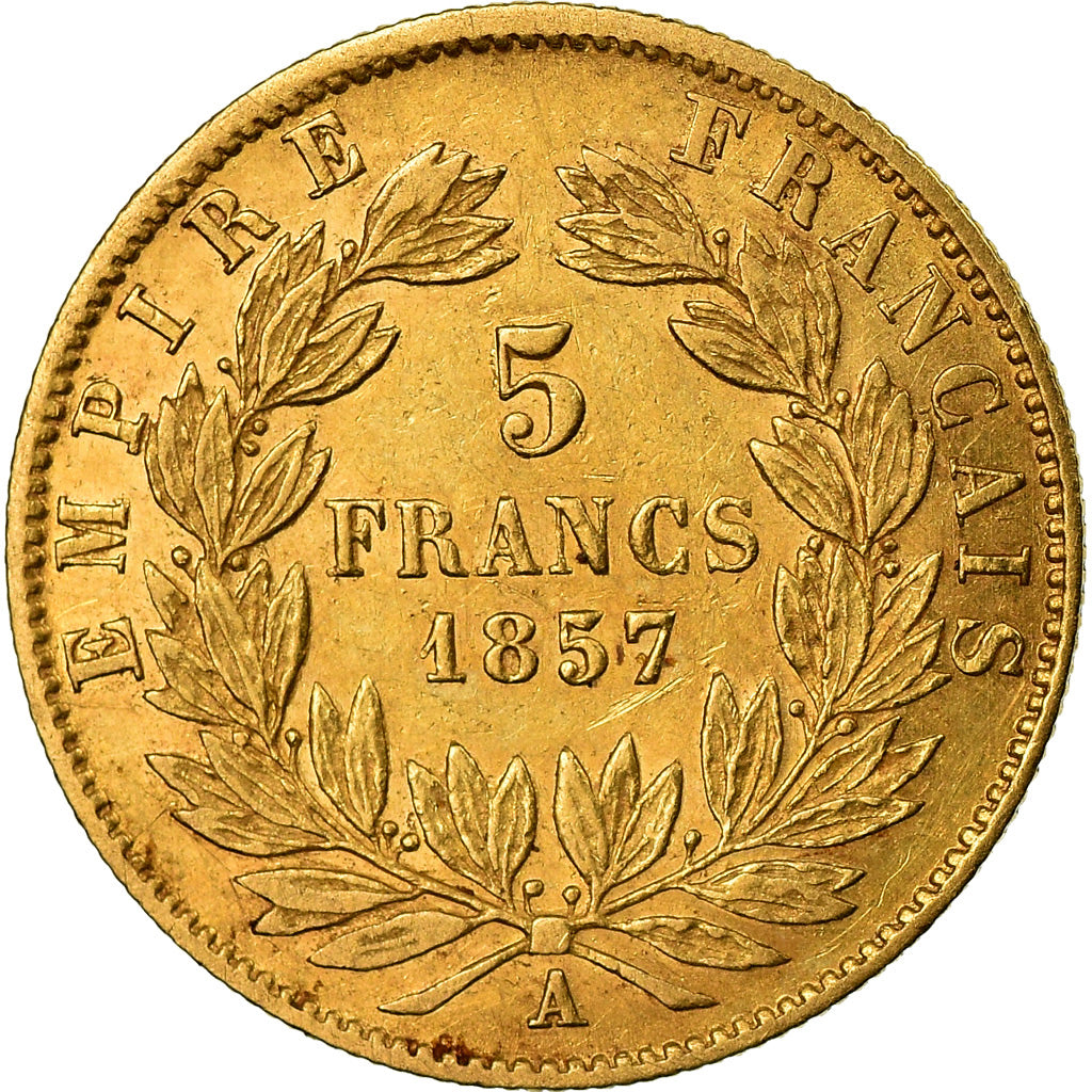 Munten, Frankrijk, Napoleon III, 5 Francs, 1857, Paris, FR+, Goud, KM:787.1