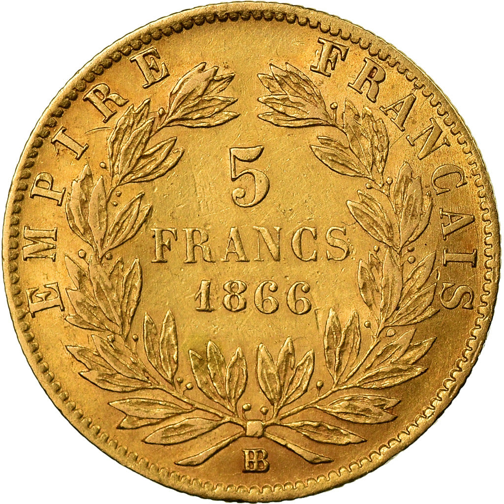 Munten, Frankrijk, Napoleon III, Napoléon III, 5 Francs, 1866, Strasbourg, ZF