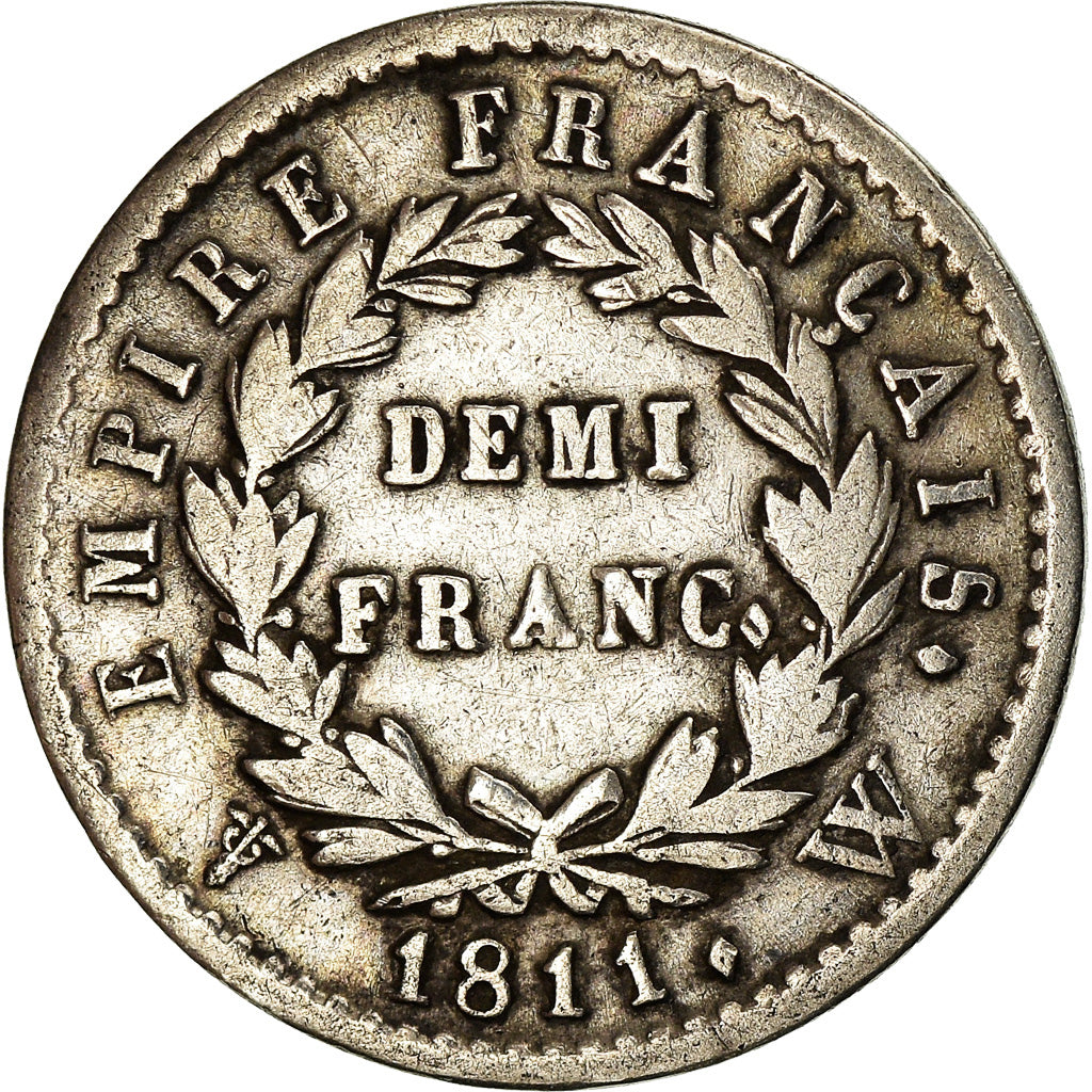 Moneta, Francia, Napoléon I, 1/2 Franc, 1811, Lille, MB+, Argento, KM:691.15