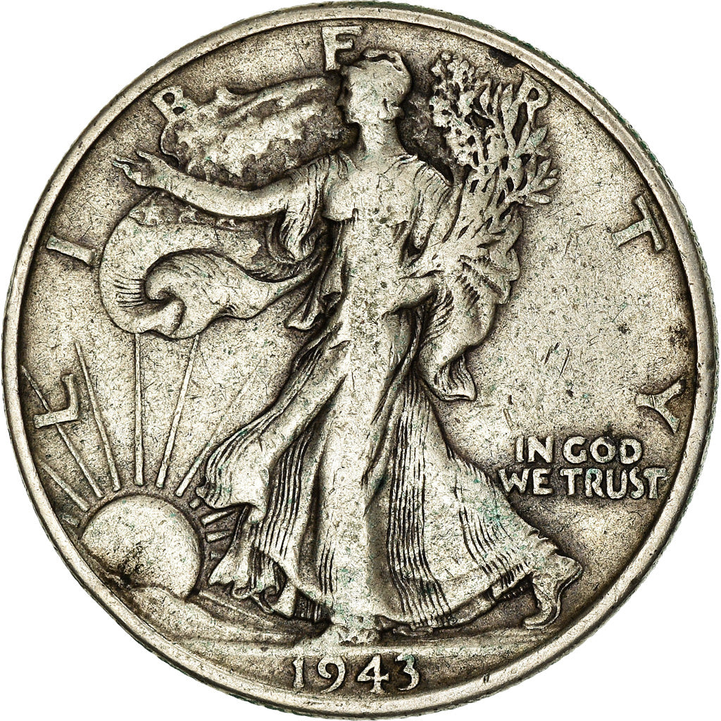 Coin, United States, Walking Liberty Half Dollar, Half Dollar, 1943, U.S. Mint