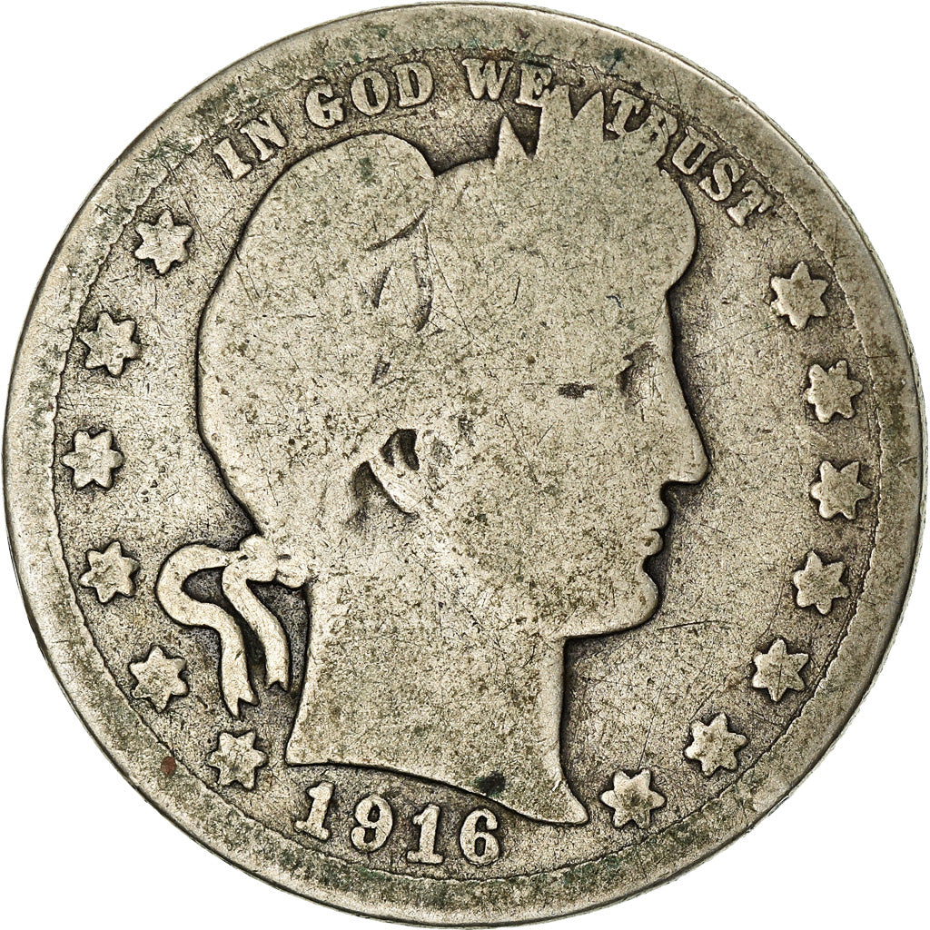 Coin, United States, Barber Quarter, Quarter, 1916, U.S. Mint, Denver, F(12-15)
