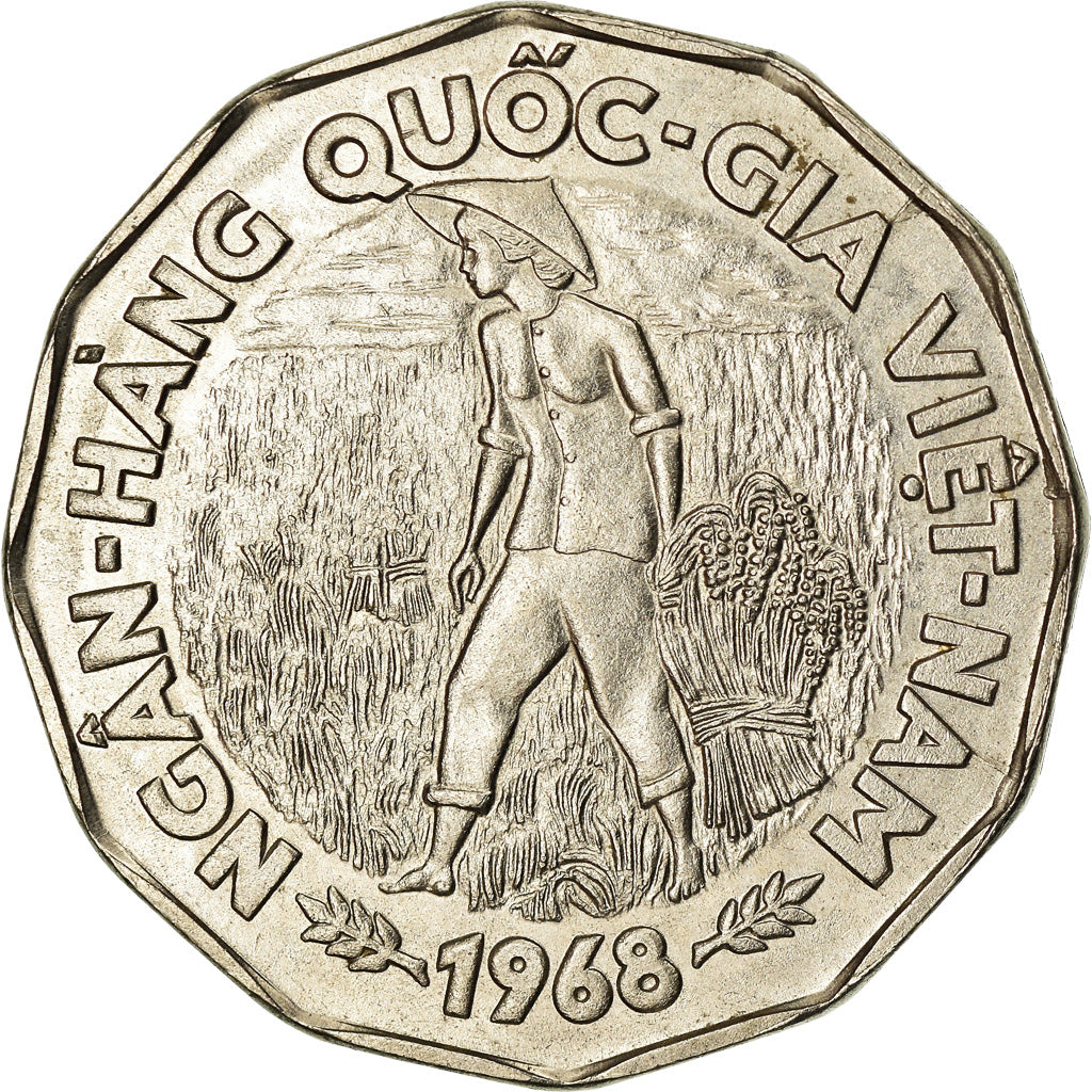 Coin, Vietnam, STATE OF SOUTH VIET NAM, 20 Dông, 1968, AU(55-58), Nickel Clad