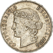 Coin, Switzerland, 5 Francs, 1892, Bern, VF(30-35), Silver, KM:34
