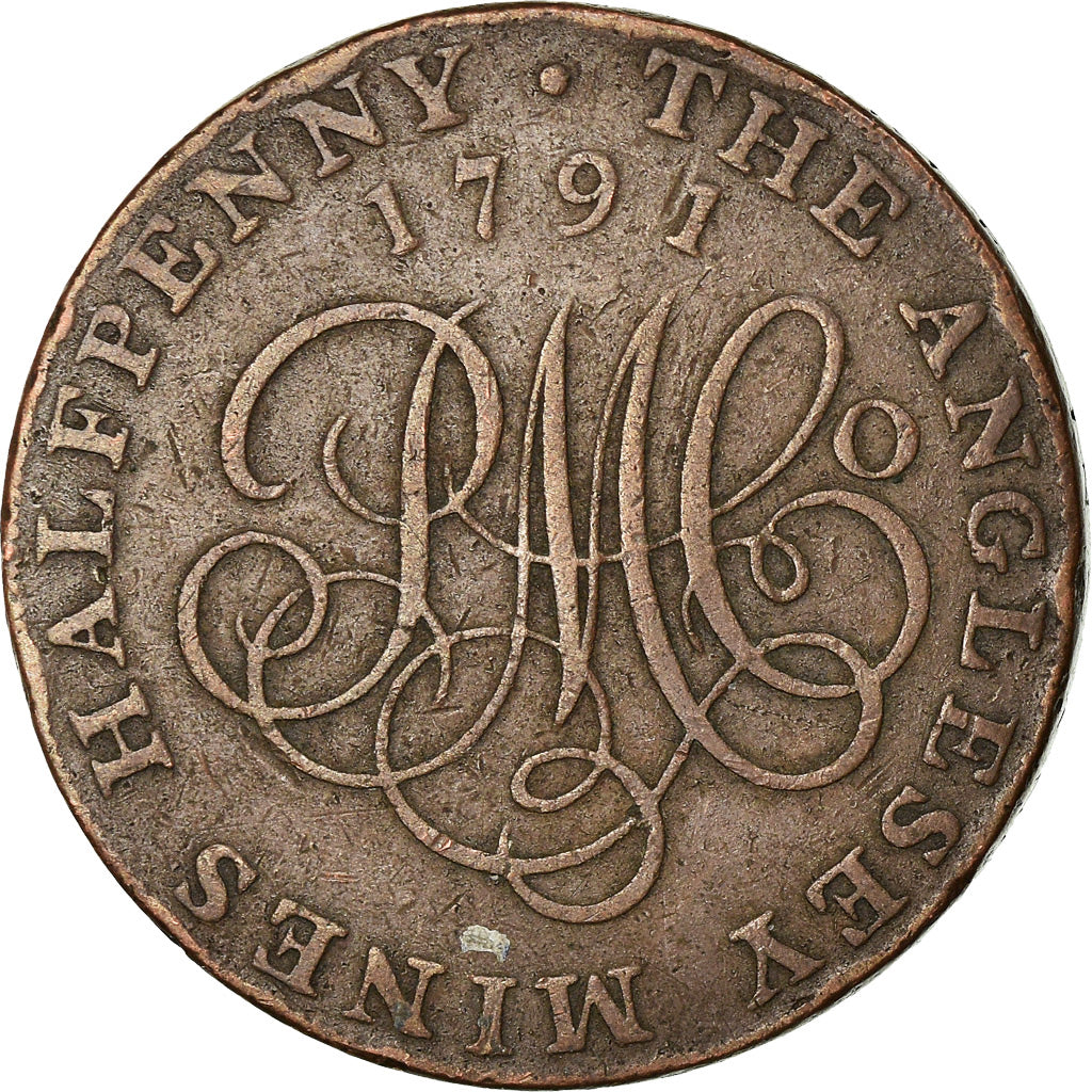 Reino Unido, Halfpenny Token, Anglesey Mines, 1791, MBC, Cobre