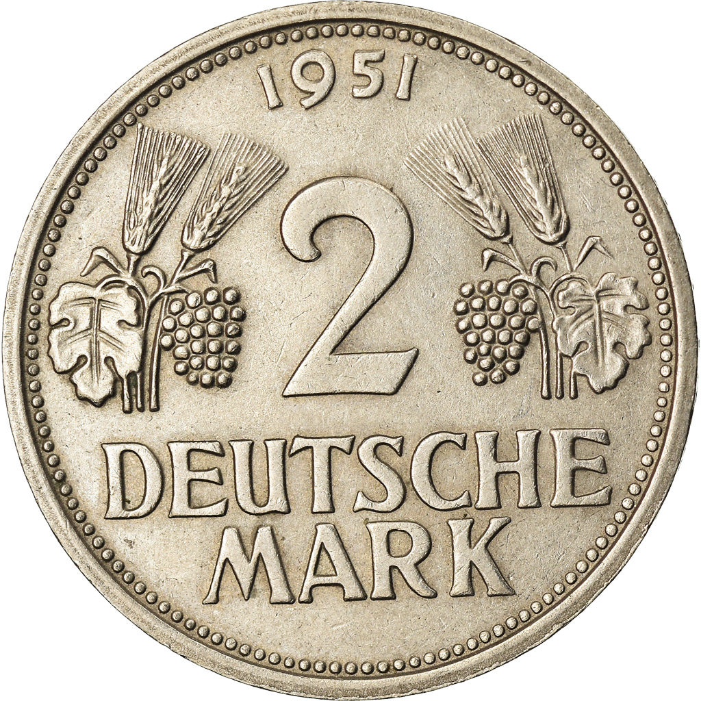 Coin, GERMANY - FEDERAL REPUBLIC, 2 Mark, 1951, Stuttgart, EF(40-45)