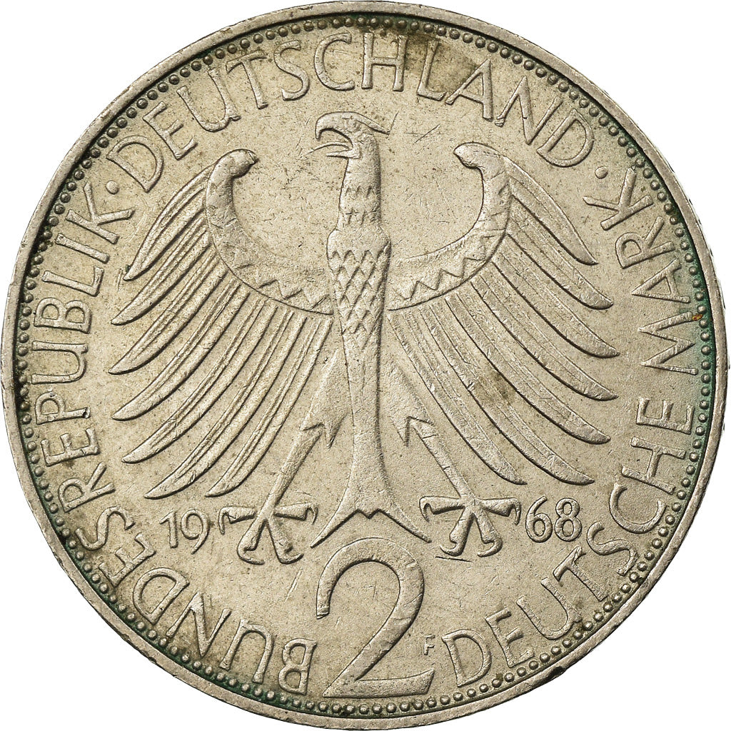 Coin, Germany, 2 Deutschemark, 1968, Stuttgart, EF(40-45), Cupro-nickel, KM:116