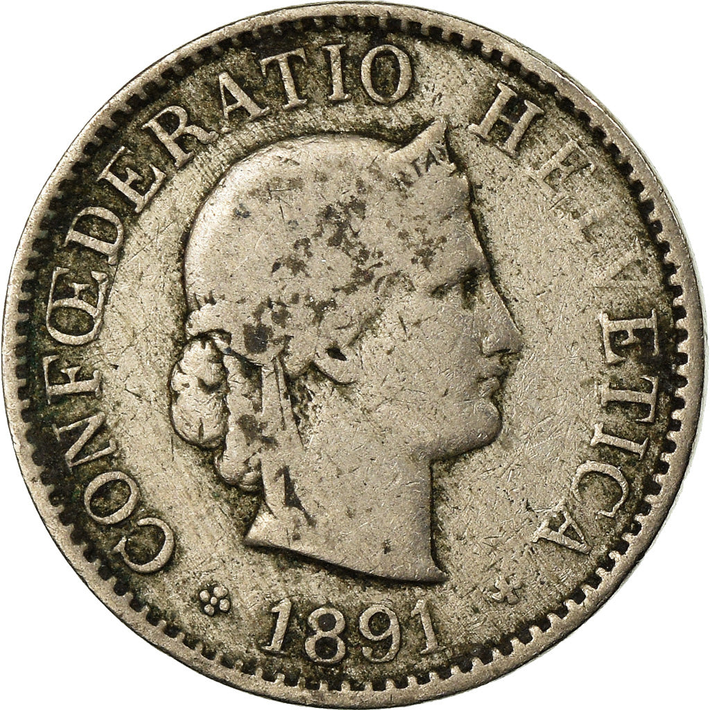 Moneta, Svizzera, 5 Rappen, 1891, Bern, MB, Rame-nichel, KM:26