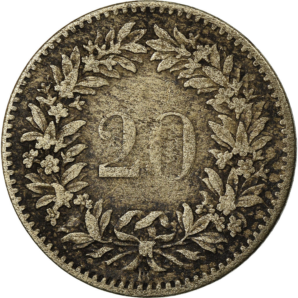 Munten, Zwitserland, 20 Rappen, 1850, Bern, FR, Billon, KM:7