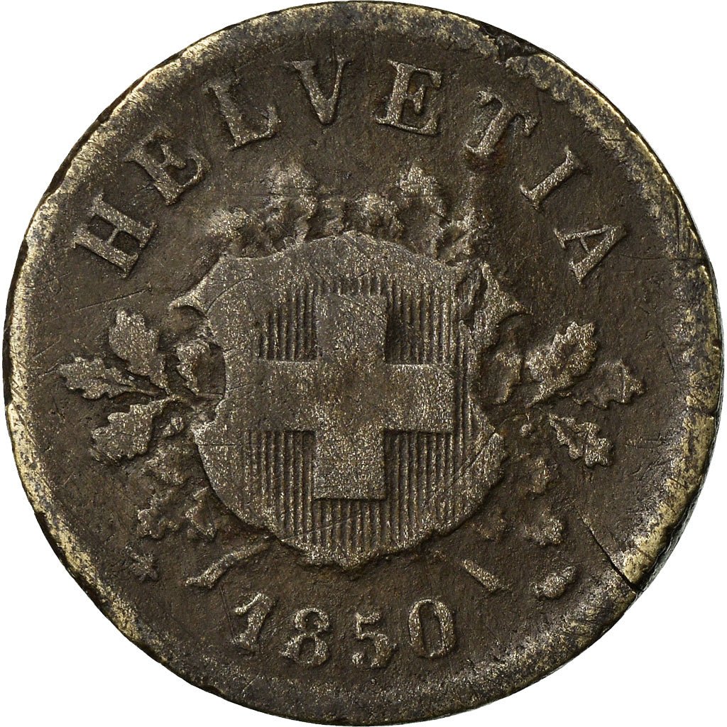 Coin, Switzerland, 10 Rappen, 1850, Strasbourg, VF(20-25), Billon, KM:6