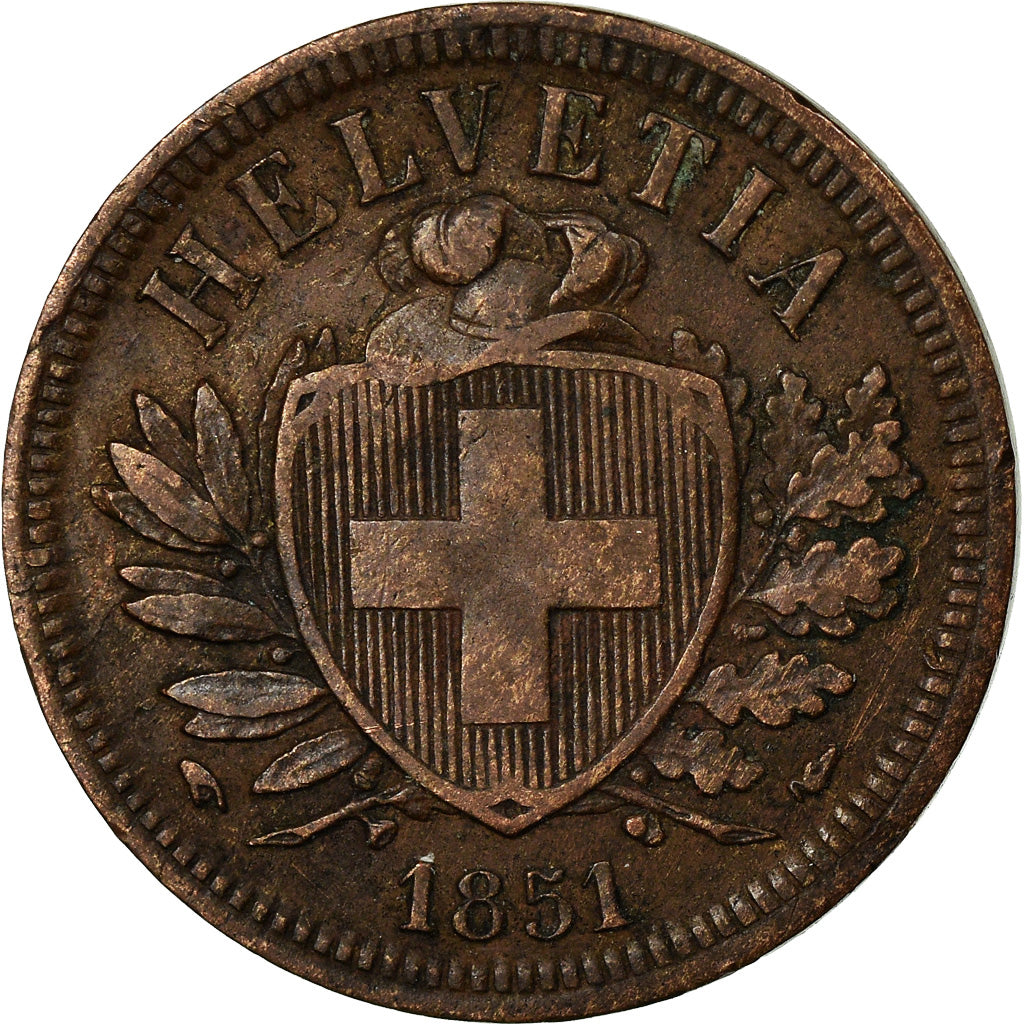 Coin, Switzerland, 2 Rappen, 1851, Paris, VF(30-35), Bronze, KM:4.1
