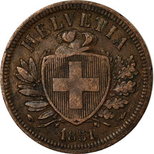 Coin, Switzerland, 2 Rappen, 1851, Paris, VF(30-35), Bronze, KM:4.1