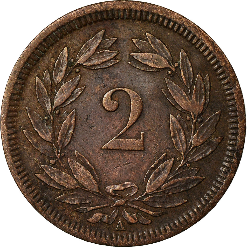 Coin, Switzerland, 2 Rappen, 1851, Paris, VF(30-35), Bronze, KM:4.1