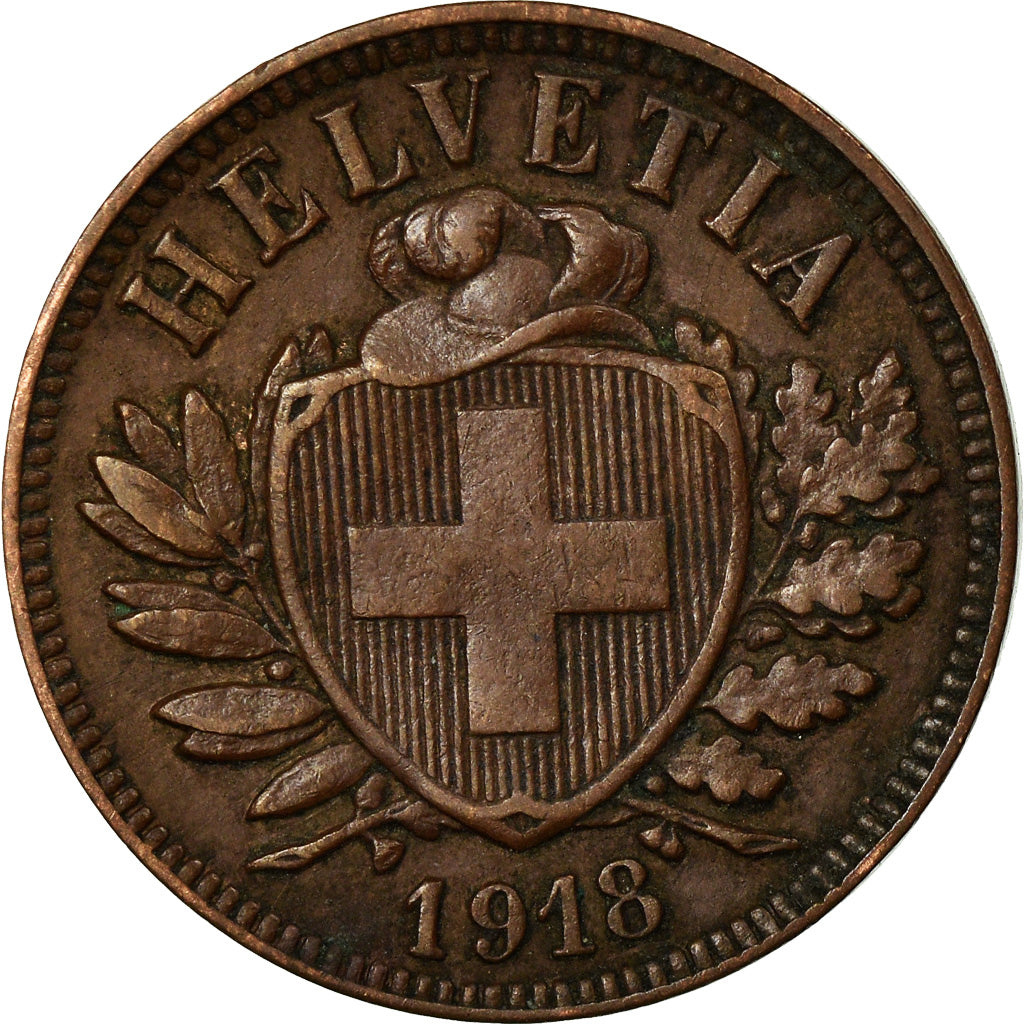 Coin, Switzerland, 2 Rappen, 1918, Bern, EF(40-45), Bronze, KM:4.2