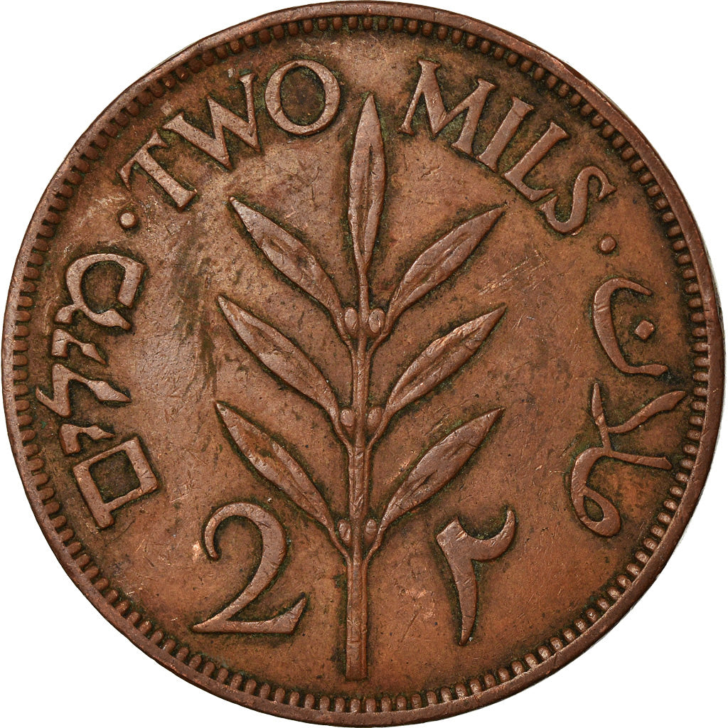 Moneda, Palestina, 2 Mils, 1942, MBC, Bronce, KM:2