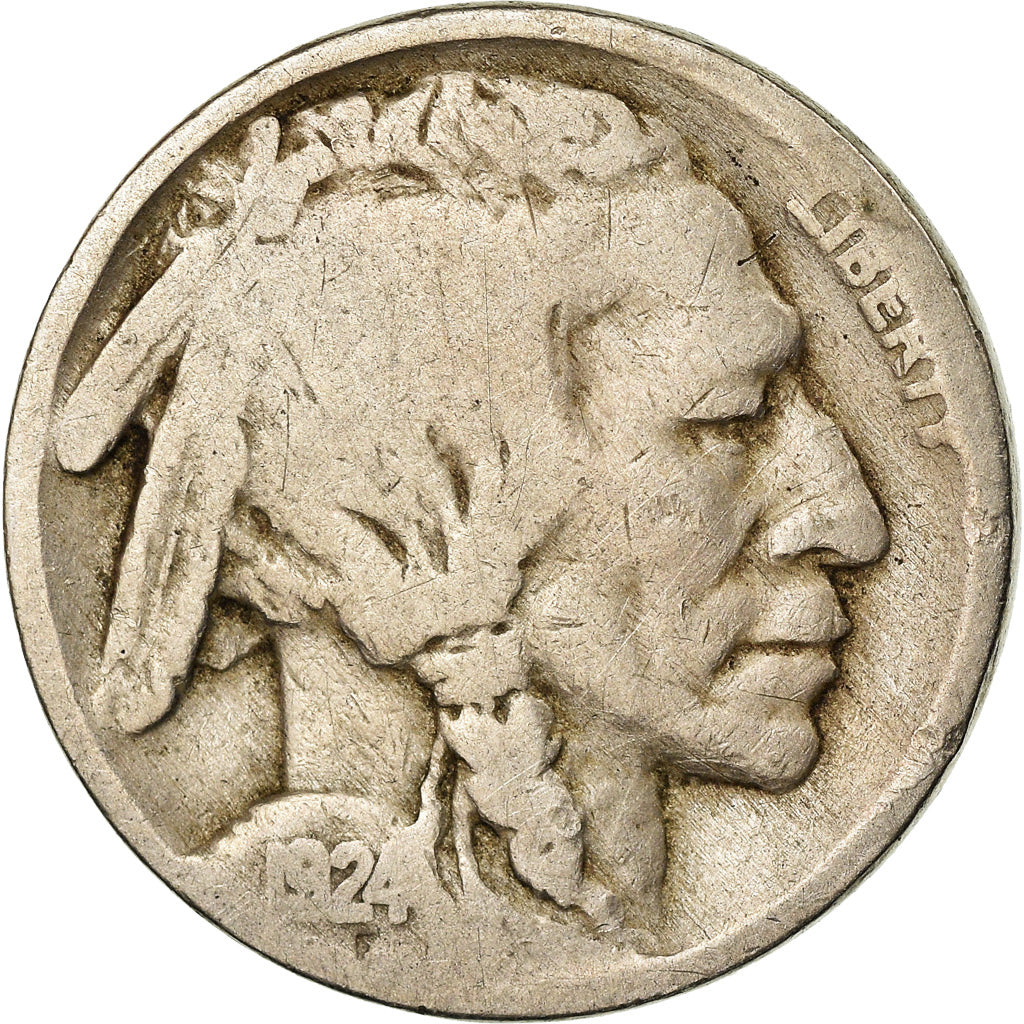 Coin, United States, Buffalo Nickel, 5 Cents, 1924, U.S. Mint, Philadelphia