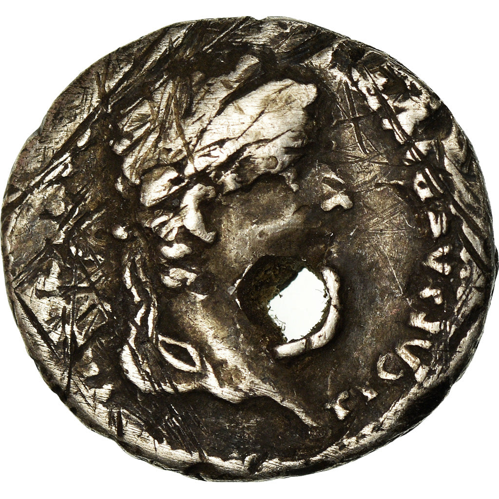Coin, Tiberius, Denarius, Lyon - Lugdunum, Holed, F(12-15), Silver, RIC:30