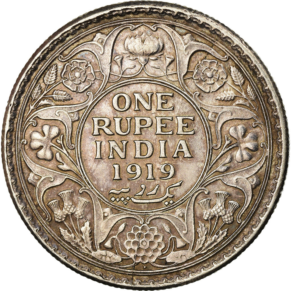 Coin, INDIA-BRITISH, George V, Rupee, 1919, EF(40-45), Silver, KM:524