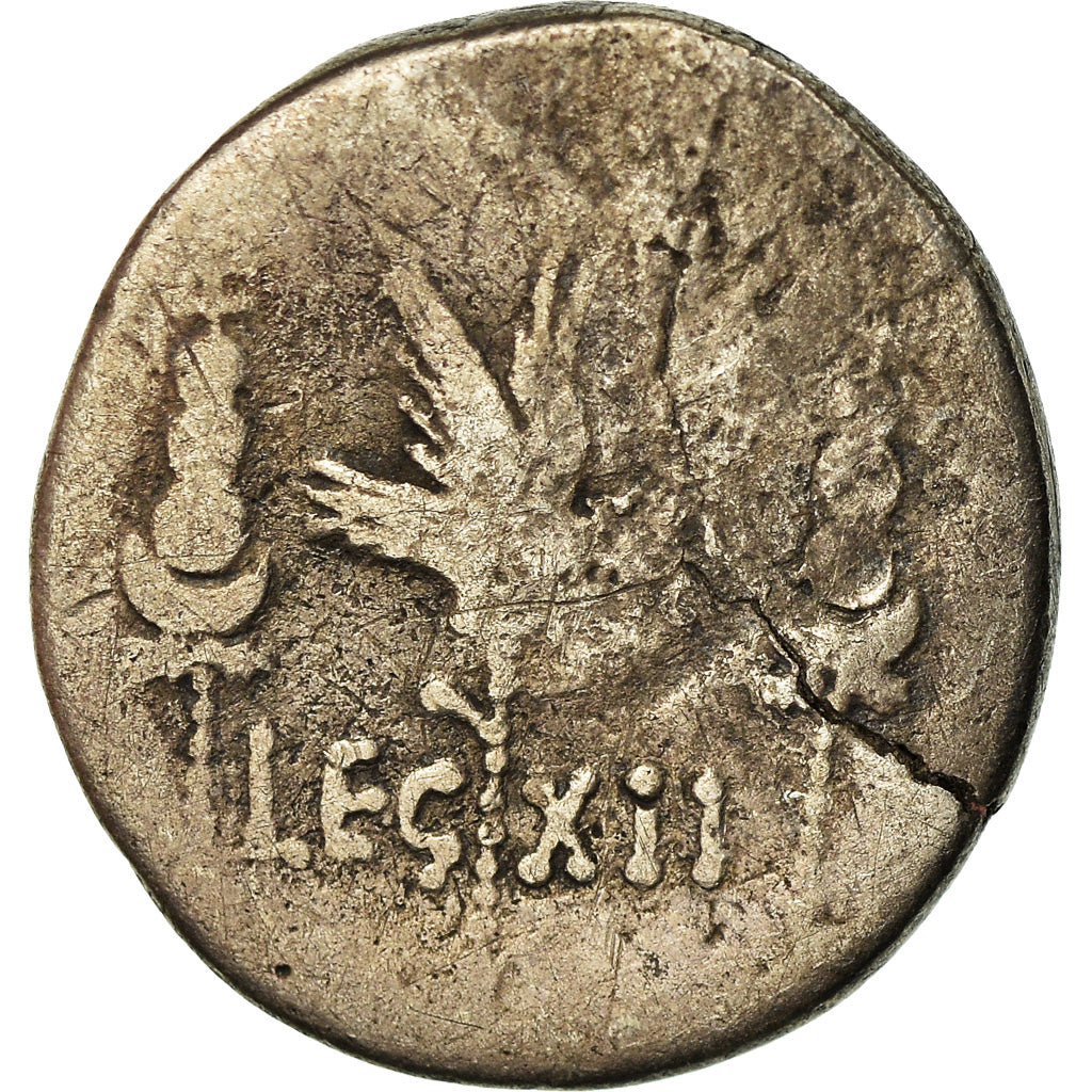Moneda, Marcus Antonius, Denarius, Traveling Mint, BC+, Plata, Crawford:544/26