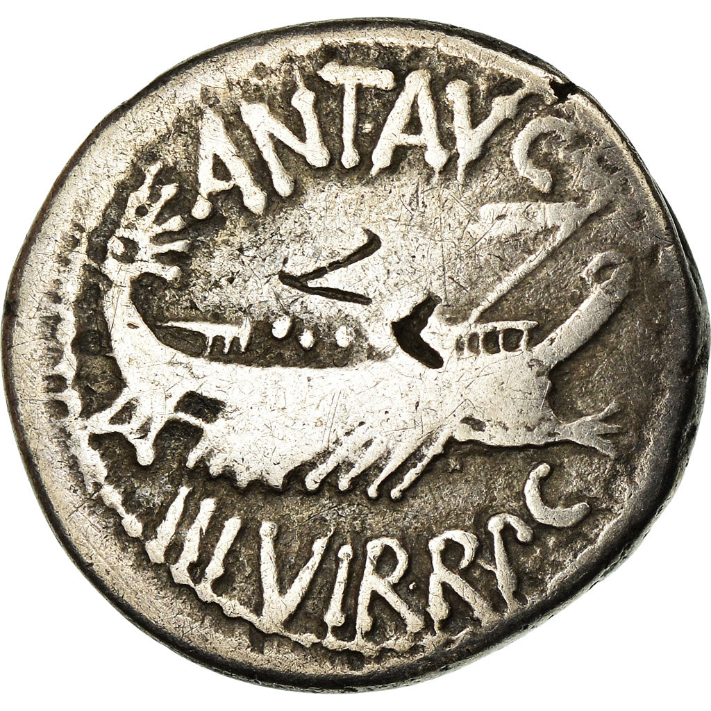Munten, Marcus Antonius, Denarius, Traveling Mint, FR+, Zilver, Crawford:544/19