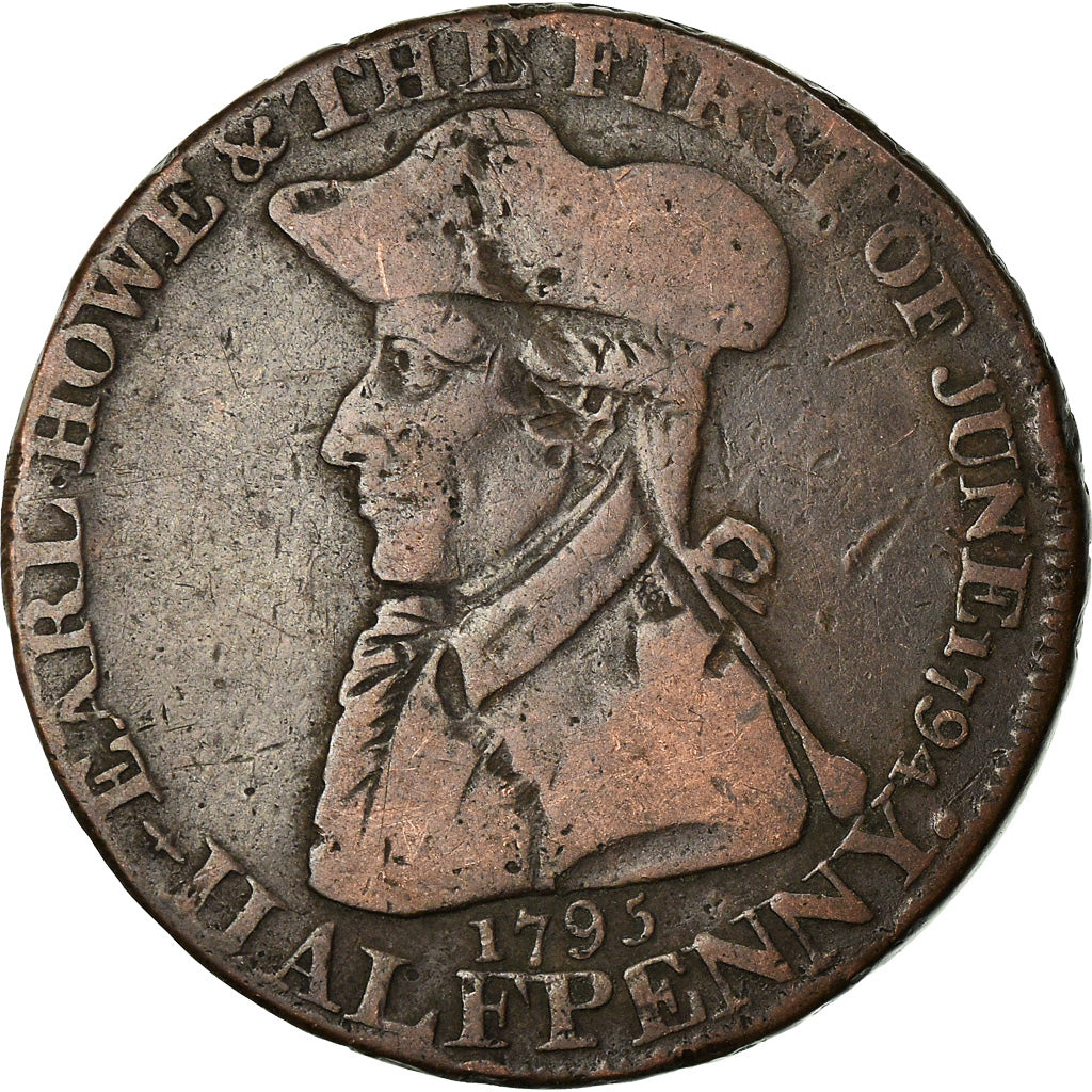 Moneda, Gran Bretaña, Halfpenny Token, 1795, BC+, Cobre